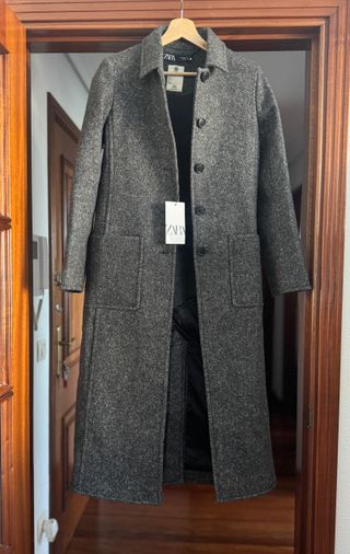 Abrigo largo Zara lana manteco gris