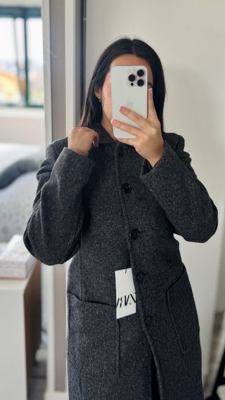 Abrigo largo Zara lana manteco gris
