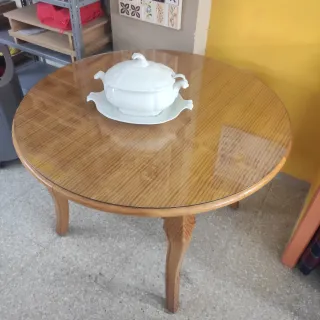 Mesa redonda extensible pino y cristal