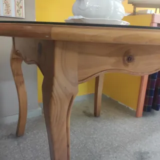 Mesa redonda extensible pino y cristal