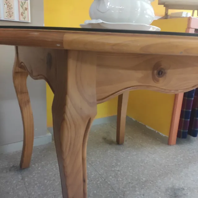 Mesa redonda extensible pino y cristal