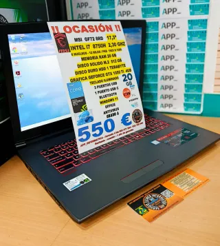 Portátil MSI i7 8750H 20GB RAM 512GB SSD