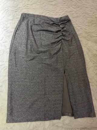 Conjunto top y falda M/L plateado