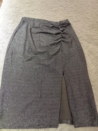 Conjunto top y falda M/L plateado