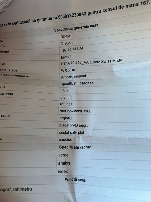 Reloj DOXA D-Sport Cronógrafo Verde