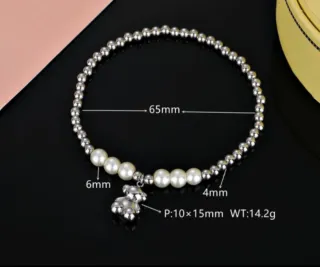 Pulsera Tous Oso Perlas Plata 65mm