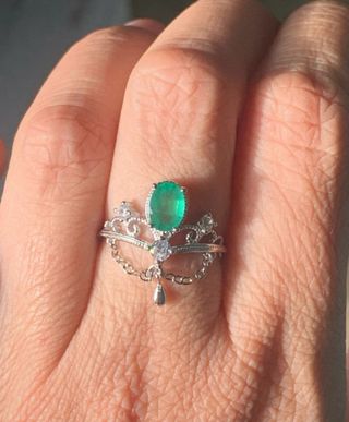 Anillo Plata Esmeralda Corona Tiara