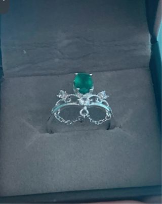 Anillo Plata Esmeralda Corona Tiara
