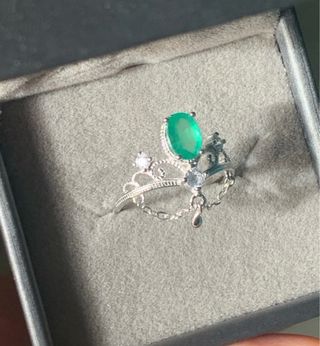 Anillo Plata Esmeralda Corona Tiara