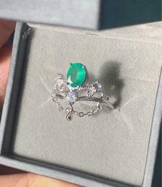Anillo Plata Esmeralda Corona Tiara