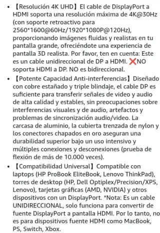 Cable DisplayPort a HDMI 4K 2 Mts.