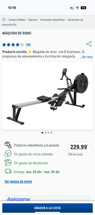 Máquina de remo ergómetro Crivit.