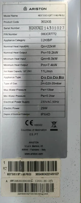 Calentador de gas Ariston