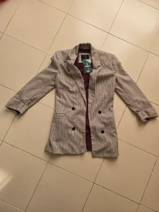 Blazer cuadros marrón y multicolor