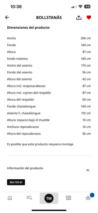 Sofá 3 plazas Ikea beige con chaiselonge