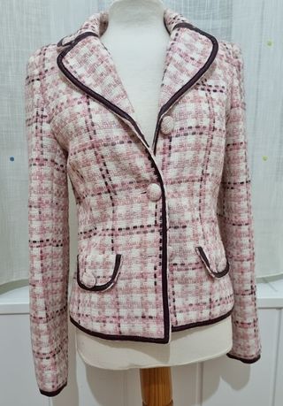 Blazer rosa tweed con ribete