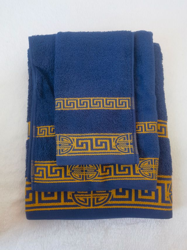 Juego de Toallas Algodón Azul y Dorado