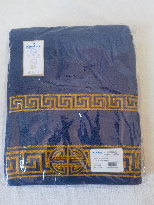 Juego de Toallas Algodón Azul y Dorado
