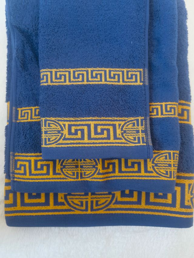 Juego de Toallas Algodón Azul y Dorado