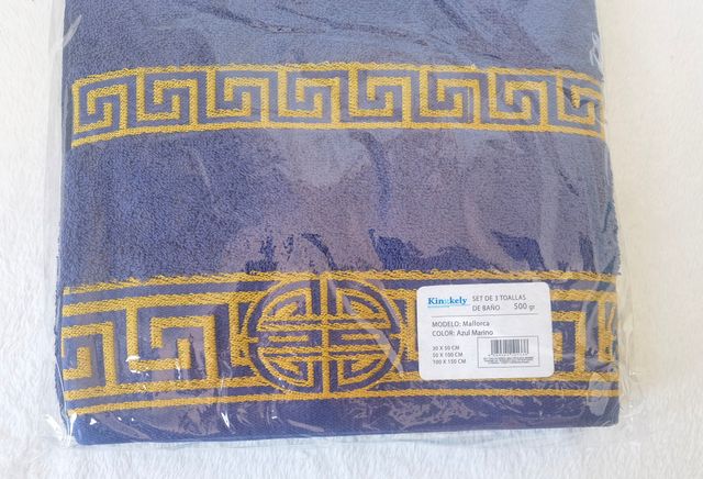 Juego de Toallas Algodón Azul y Dorado