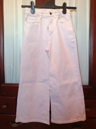 Pantalón vaquero niña rosa pierna ancha crop