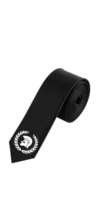 Corbata negra con casco troyano y laurel