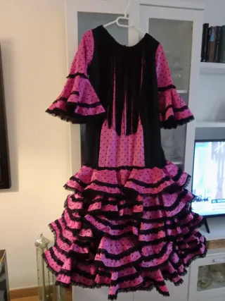 Vestido Sevillana Negro y Rosa