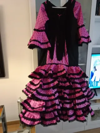 Vestido Sevillana Negro y Rosa