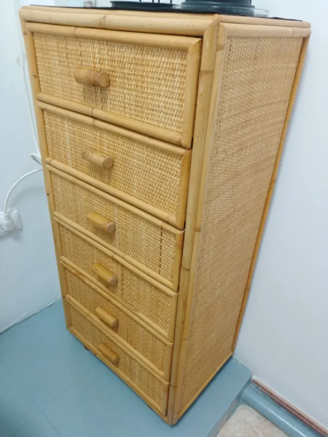 Mobile in vimini e bambù con 6 cassetti