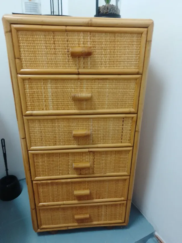 Mobile in vimini e bambù con 6 cassetti