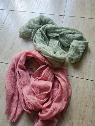 Lote 2 bufandas lino verde y rosa