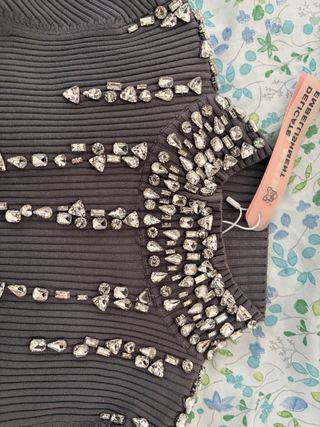 Vestido fiesta nuevo gris con pedrería