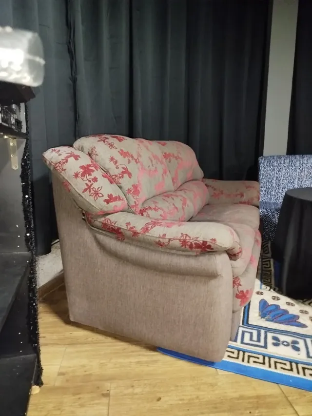 2 Sofás de tela gris oscuro,rojo, los dos por 140€