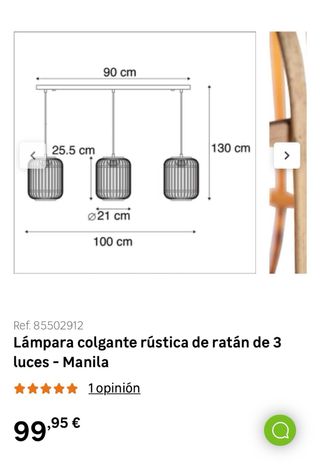 Lámpara colgante salón bambú y metal