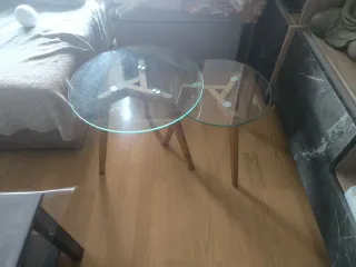 Set di 2 Comodini in Cristallo e Legno