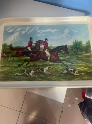 Vassoio anni 70 Caccia Cavalli Cani