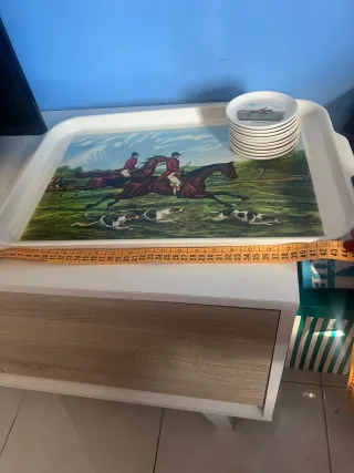 Vassoio anni 70 Caccia Cavalli Cani