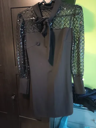 Vestido de fiesta negro lentejuelas y chaqueta