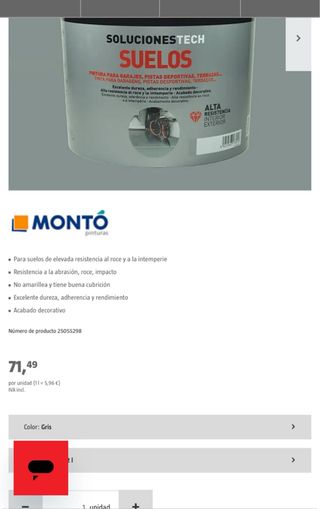 Pintura Monto Tech Suelos Gris 12L