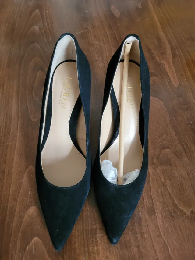 Zapatos tacón terciopelo negro Ralph Lauren