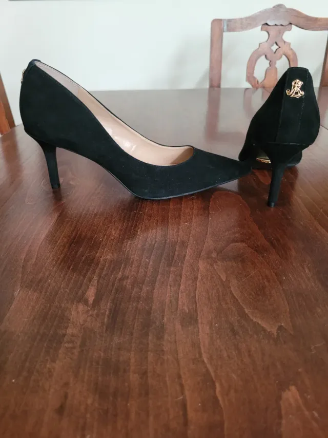 Zapatos tacón terciopelo negro Ralph Lauren