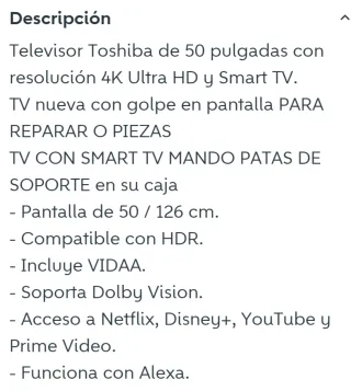 Toshiba 50 4K Smart TV VIDAA