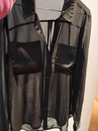 Camisa negra transparente manga larga
