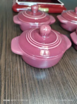 4 Cocottes Vintage con Bandeja Cerámica