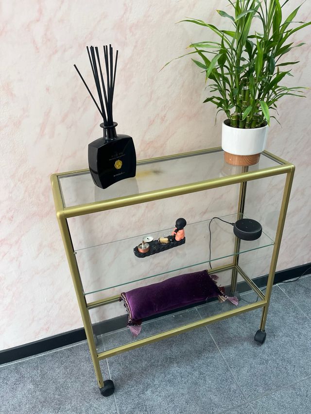 Carrito Auxiliar Cristal y Metal Dorado