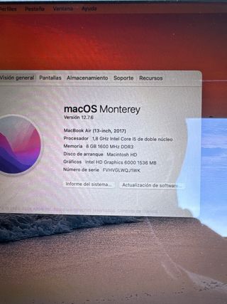 MacBook Air 15” (2017) Plata. Software actualizado