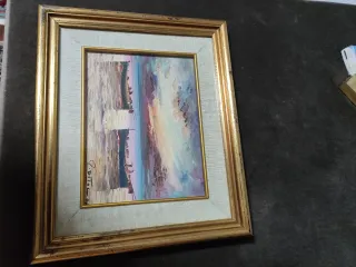 Coppia quadri antichi dipinti tramonti sul mare