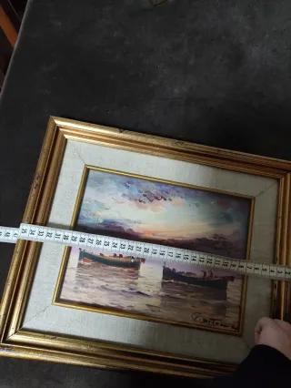 Coppia quadri antichi dipinti tramonti sul mare