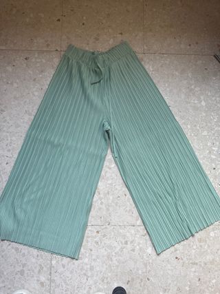 Pantalón ancho verde agua plisado