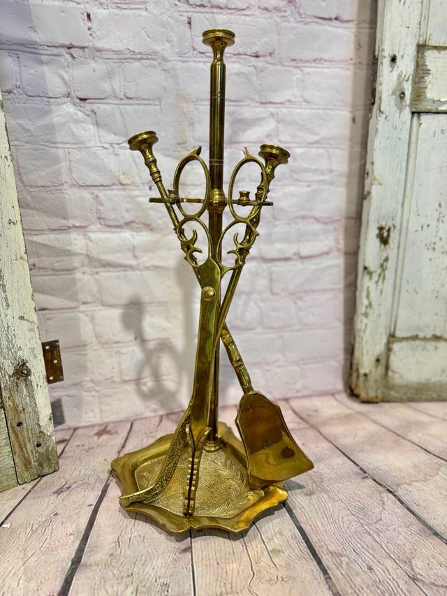 Set di utensili per caminetto in bronzo